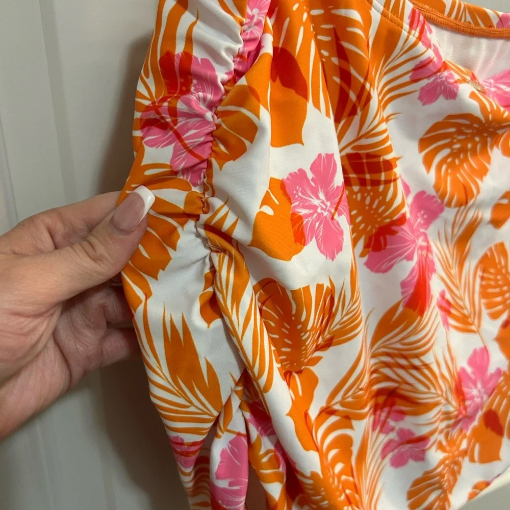 NWT Nicole Miller Tropical Swim Skirt Orange Pink Floral Cover-Up Bottom Size XL - Picture 5 of 8